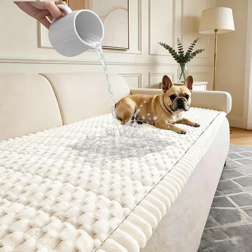 Vista 16 de Funda para sofá para perros lavable, fundas para sofá de 3 cojines no deslizantes, duraderas y peludas, funda para sofá apta para mascotas