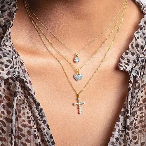 Vista 4 de Jewelili 10K Yellow or White Gold 1 Cttw, 1.5 Cttw, 2.0 Cttw Princess or Round Cut Cubic Zirconia Solitaire Pendant Necklace 18 Rope Chain