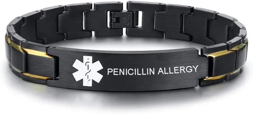 Vista 28 de VNOX Pulsera ajustable de acero inoxidable cepillado de 2 tonos con grabado personalizado gratis, identificación de alerta médica, unisex