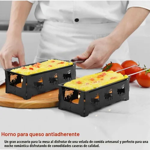 Vista 3 de Raclette de queso, portátil, plegable, antiadherente, bandeja para hornear a la luz de las velas, sartén con asa, espátula, barbacoa, cocina