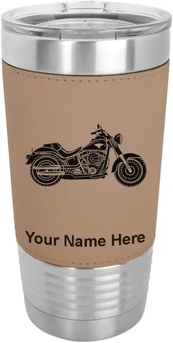 Vista 17 de LaserGram - Vaso de 20 onzas con aislamiento al vacío, estilo motocicleta, grabado personalizado incluido (piel sintética, estilo béisbol)