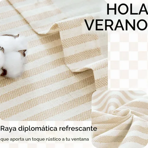 Vista 4 de Jinchan - Cortinas de lino a rayas para cocina, 24 pulgadas, beige, 2