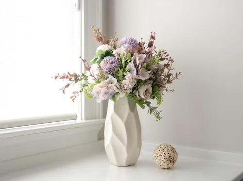 Vista 4 de Flores artificiales para decoración del hogar, flores de seda de tallo largo para decoración de boda, regalos (morado)