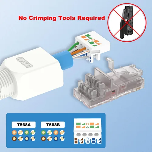 Vista 2 de VCELINK Conector RJ45 sin herramientas, enchufe de terminación de campo CAT6, enchufe modular chapado en oro, conector UTP CAT6 sin herramientas