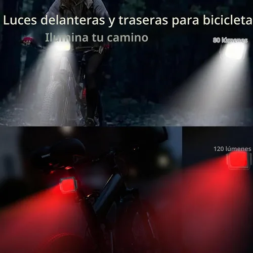 Vista 2 de Juego de luces de bicicleta para montar de noche, luz recargable