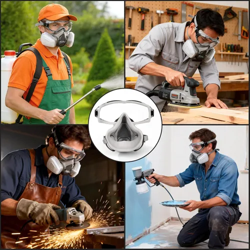 Vista 6 de Máscara de gas respirador reutilizable con gafas, correa ajustable