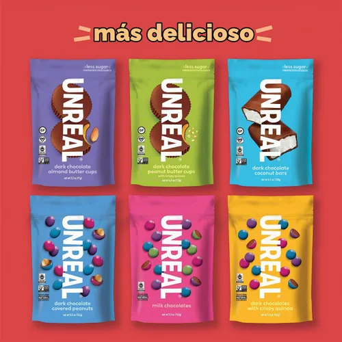 Vista 8 de UNREAL Paquete variado de sabores surtidos, menos azúcar, comercio justo, ingredientes sin OMG sin jarabe de maíz ni alcoholes de azúcar, sin soja