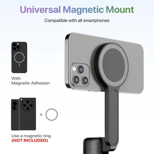 Vista 7 de Moman Trípode magnético para selfie stick de 13 a 66 pulgadas con soporte de despliegue automático, soporte magnético de aluminio portátil