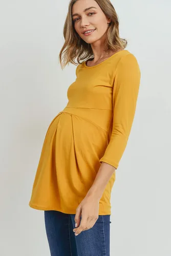 Vista 9 de LaClef - Blusa de maternidad para mujer, cuello redondo, manga 3/4, plisada al frente, estilo peplum