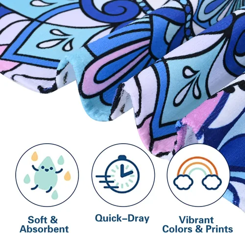 Vista 6 de LIVILAN Toalla de playa de microfibra con mandala, 30x60 de gran tamaño, diseño bohemio, suave, de secado rápido, súper absorbente, delgada