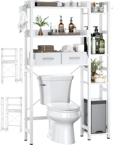 Vista 17 de Besiost - Estante de almacenamiento sobre el inodoro con 2 cajones - Organizador de baño de 7 niveles con estante ajustable, estante de ahorro