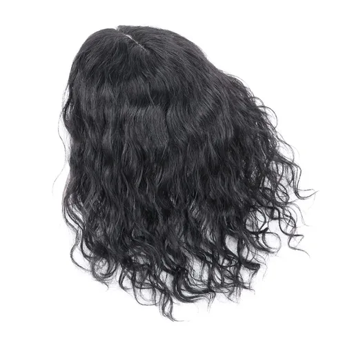 Vista 3 de Peluca de cabello humano rizado natural para mujer, con clip, 5.1 x 5.5 in, parte superior plateada, parte derecha para cubrir la pérdida de Marrón