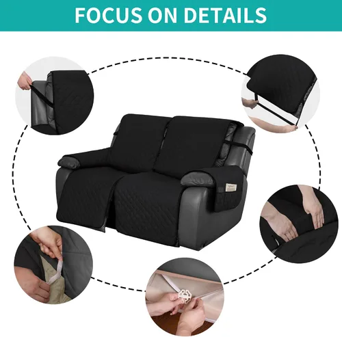 Vista 4 de Easy-Going Funda impermeable para sofá biplaza reclinable con bolsillo, funda de sofá reversible de 1 pieza para sillón reclinable de 2 asientos