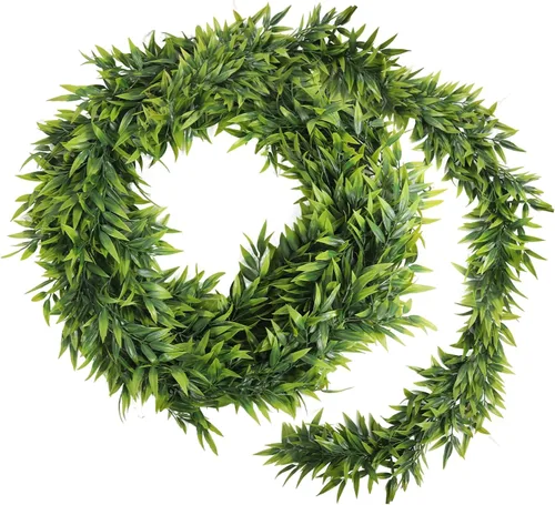 Vista 44 de RECUTMS Guirnalda artificial de otoño, plantas de vegetación sintética 1 pieza seda marrón