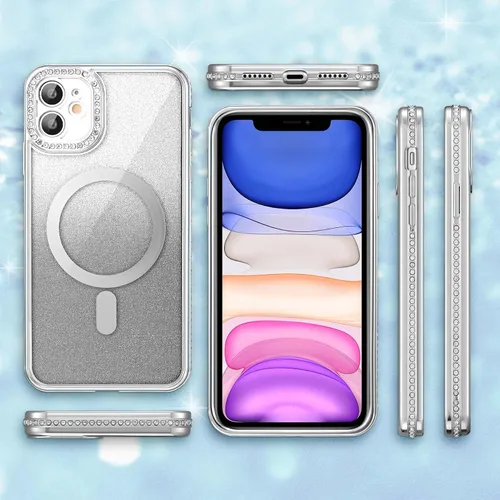 Vista 5 de ZCDAYE Funda con purpurina para iPhone 11 con decoración de diamantes, funda brillante de lujo con protector de cámara compatible con carga sin