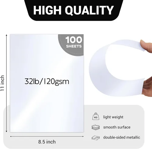Vista 2 de Goefun - 100 hojas de papel brillante blanco brillante de 8.5 x 11 pulgadas de doble cara, papel metálico brillante de 32 libras (4.23 oz/m²)