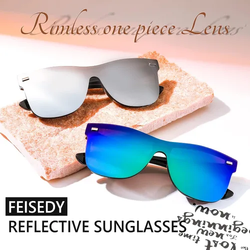Vista 6 de FEISEDY Gafas de sol reflexivas de una pieza sin montura de moda con lentes de sol reflectantes B4114