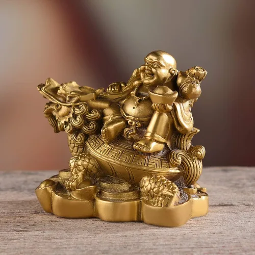 Vista 4 de BRASSTAR 3.3 "(H) Ruyi Buda riendo y tortuga riqueza buena fortuna salud Buda estatua para decoración de oficina en casa TQZDPT72