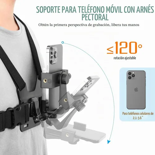 Vista 4 de Soporte de correa de pecho para teléfono para videos POV/VLOG, soporte de arnés de pecho compatible con iPhone 13 12 11Pro Max Plus, Samsung, GoPro