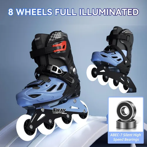 Vista 6 de SWAY Patines en línea ajustables en 4 tallas para niñas y niños, todas las ruedas se iluminan, patines en línea para exteriores para niños y jóvenes