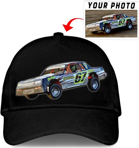 Vista 4 de Gorra de béisbol personalizada con fotos y pistas de suciedad, gorra clásica de auto enano, regalos para regalo de corredores de autos enanos