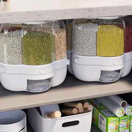 Vista 8 de Enfudid Contenedor de almacenamiento de granos para alimentos, dispensador de arroz de 6 rejillas de gran capacidad, caja de almacenamiento