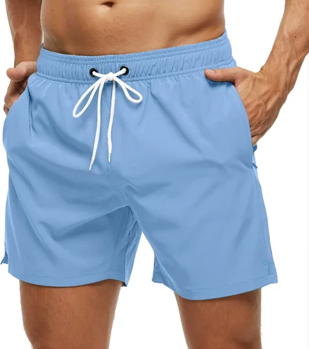 Vista 9 de SILKWORLD Traje de baño para hombre, pantalones cortos de playa de secado rápido con bolsillos Ejército Verde-ag