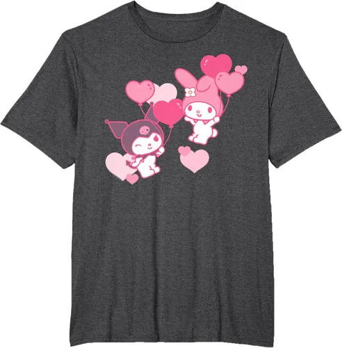 Vista 23 de Camiseta de My Melody y Kuromi con corazones del Día de San Valentín Negro