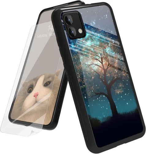 Vista 32 de Funda para Motorola Moto G Play 4G 2024 con protector de pantalla, parte trasera de vidrio templado + funda de silicona suave TPU absorción