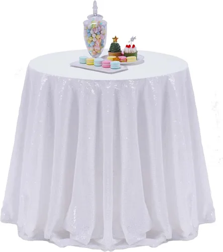 Vista 85 de Mantel de lentejuelas color azul bebé de 50" Cubierta de mesa con purpurina redonda color azul claro de lentejuelas metálicas Sobremanteles de mesa