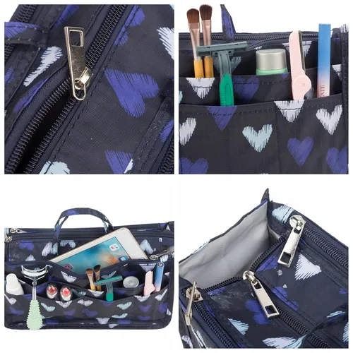 Vista 5 de Micom Organizador de cosméticos extensible, con estampado, asas, 13 bolsillos, para cartera de mujer, L, Swallow