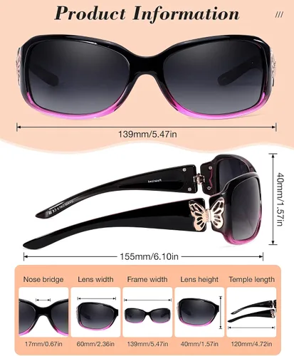 Vista 5 de LVIOE - Lentes de sol polarizadas para mujer, decoración de mariposa a la moda, para conducir y pescar, protección UV LS022
