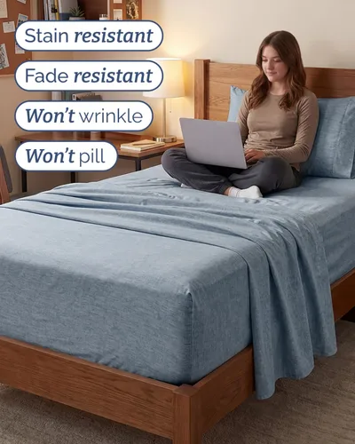 Vista 653 de Extra Deep Twin XL Sheet Set - 3 Piece College Dorm Room - White 01-Blanco