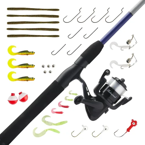 Vista 6 de Shakespeare Catch More Fish Spinning Reel and Fishing Rod Combo with Kit rojo - mediano