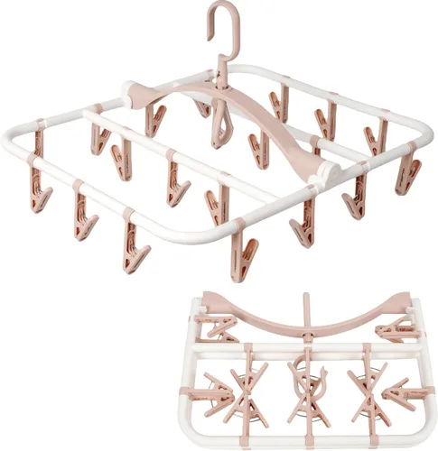 Vista 7 de Foshine Perchas de secado de ropa plegables de plástico con 20 clips de secado (gris claro, rectangular)