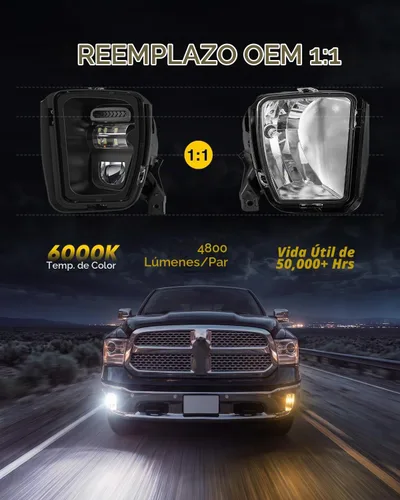 Vista 5 de Juego de luces LED antiniebla compatibles con Dodge Ram 1500 de 4ª generación, 2013-2018, 2019-2020 Classic, kit de luces LED antiniebla de repuesto