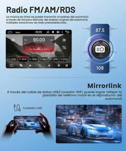 Vista 3 de Estéreo inalámbrico de un solo DIN con CarPlay y Android Auto, pantalla táctil IPS de 23 cm, radio Bluetooth AM/FM de Upriding con cámara