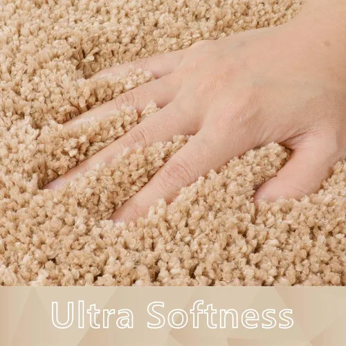 Vista 3 de Seavish Alfombra de baño de contorno beige de lujo, alfombras de baño peludas de 19.6 x 19.6 pulgadas, antideslizante, eficiente, absorbente