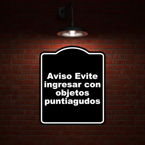 Vista 2 de Aviso Evite ingresar con objetos puntiagudos BLACK Aluminum Composite Sign 8.5 x 10 inches