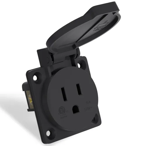 Vista 8 de STARELO 5 receptáculos de toma de corriente de 15 amperios NEMA 5-15R con cubierta, 125 voltios, 2 polos, 3 cables, resistente a la intemperie, al