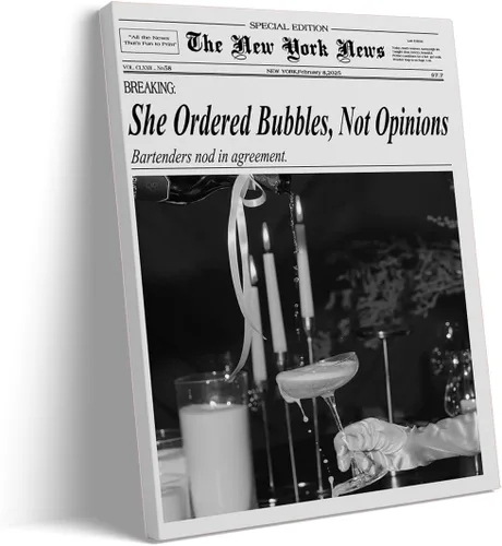 Vista 19 de Póster de periódico Champagne and Headlines, impresión retro para decoración de carrito de bar, dormitorio universitario feminista, arte de pared