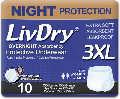 Vista 9 de LivDry Ropa interior para incontinencia XS para adultos, absorción de comodidad durante la noche, protección contra fugas, talla XS, paquete de 22