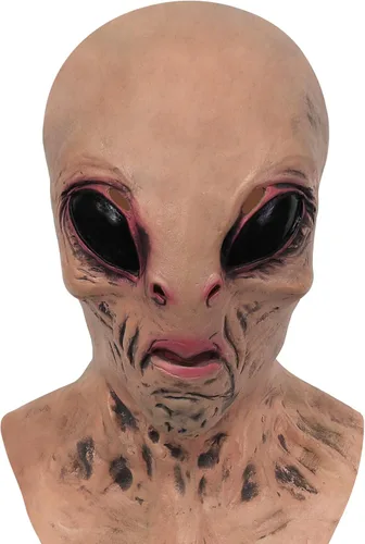 Vista 2 de Máscara de látex de cabeza de alienígena de terror aterrador para Halloween, disfraz de fiesta, accesorio