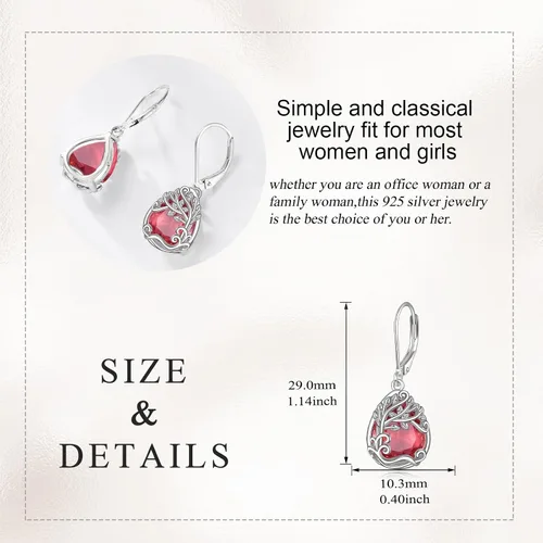 Vista 24 de Aretes colgantes con forma de lágrima de filigrana de piedra lunar de plata de ley 925 con cierre de palanca para mujer, regalos de joyería