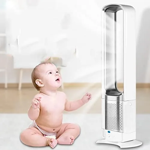 Vista 2 de Ventilador de torre oscilante portátil de 32 pulgadas, enfriamiento silencioso sin aspas con control remoto y temporizador, ventilador de pedestal