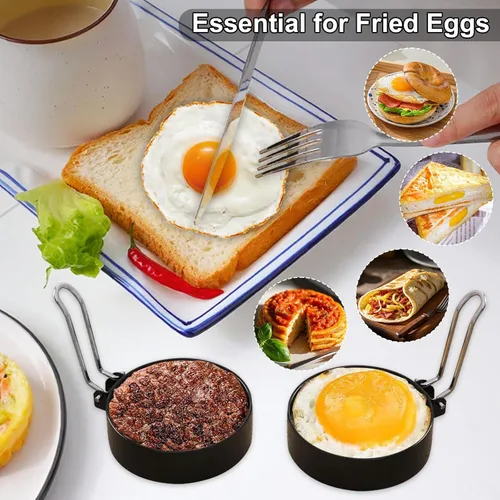 Vista 6 de 2 anillos de huevo para freír huevos, moldes redondos antiadherentes para desayuno, panqueques y planchas