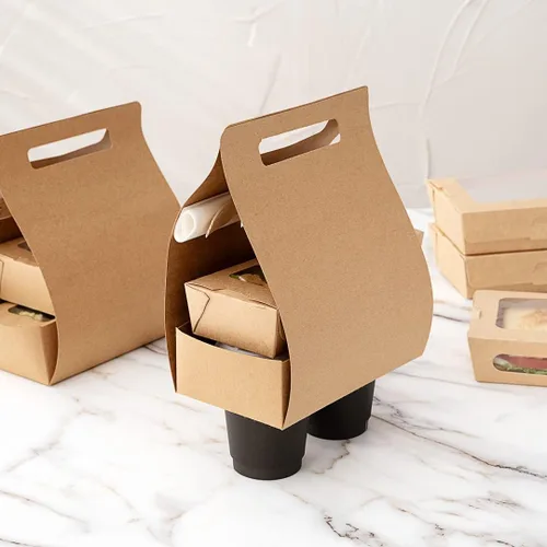 Vista 6 de Restaurantware Bio Tek - Loncheras de papel de 8.75 x 4.25 x 8 pulgadas con asas, 100 recipientes desechables de papel kraft para alimentos