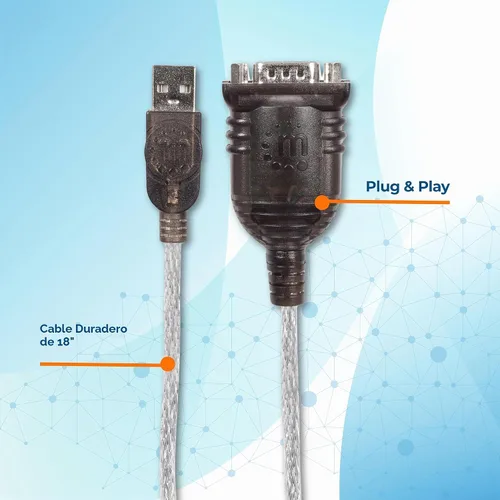 Vista 5 de Manhattan Convertidor adaptador serie USB a RS232 – Cable largo de 18 pulgadas, 24 AWG, conecta el dispositivo serie a un puerto USB, chipset FTDI