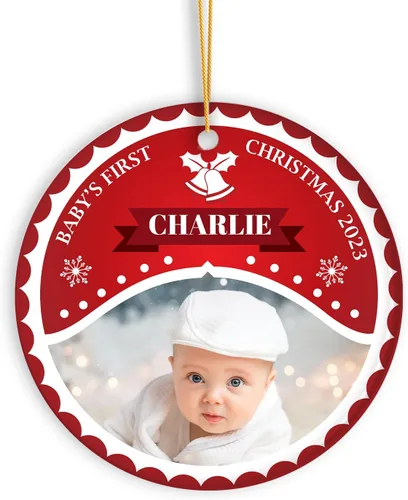 Vista 20 de Adorno de Navidad con foto personalizada 2023, adorno de Navidad con nombre del bebé, adorno de Navidad con texto personalizado para bebé, recién