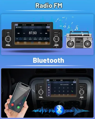 Vista 5 de Hikity Estéreo de coche de 5 pulgadas de un solo DIN Apple Carplay estéreo Android Auto, pantalla táctil Car Play Radio Bluetooth, Mirror Link
